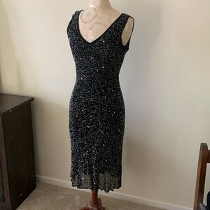 Black beaded cocktail dress